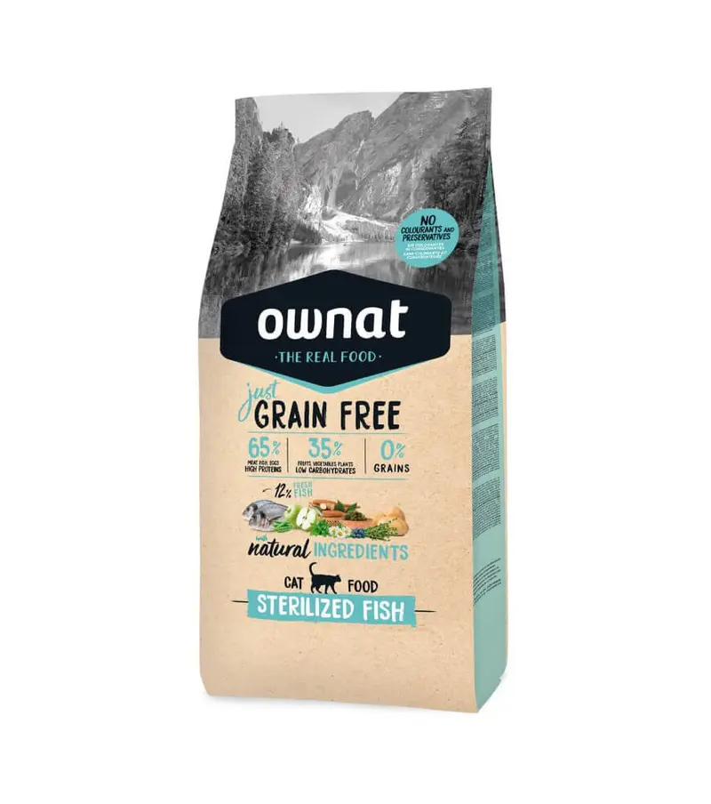🐟 OWNAT Just Grain Free Sterilized Fish Cat | Pienso sin cereales para gatos esterilizados con pescado fresco