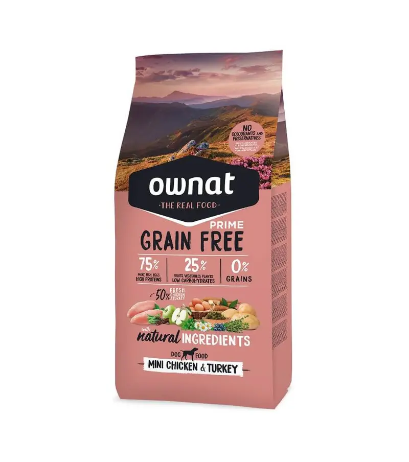 🐶 OWNAT Prime Grain Free Mini Adult – Pienso natural sin cereales con pollo y pavo para perros pequeños