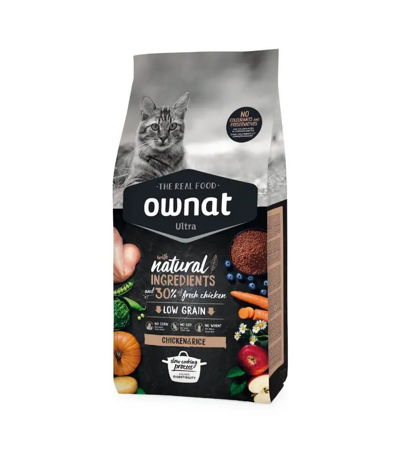 🐱OWNAT Ultra Chicken & Rice Low Grain – Pienso natural con pollo y arroz para gatos adultos
