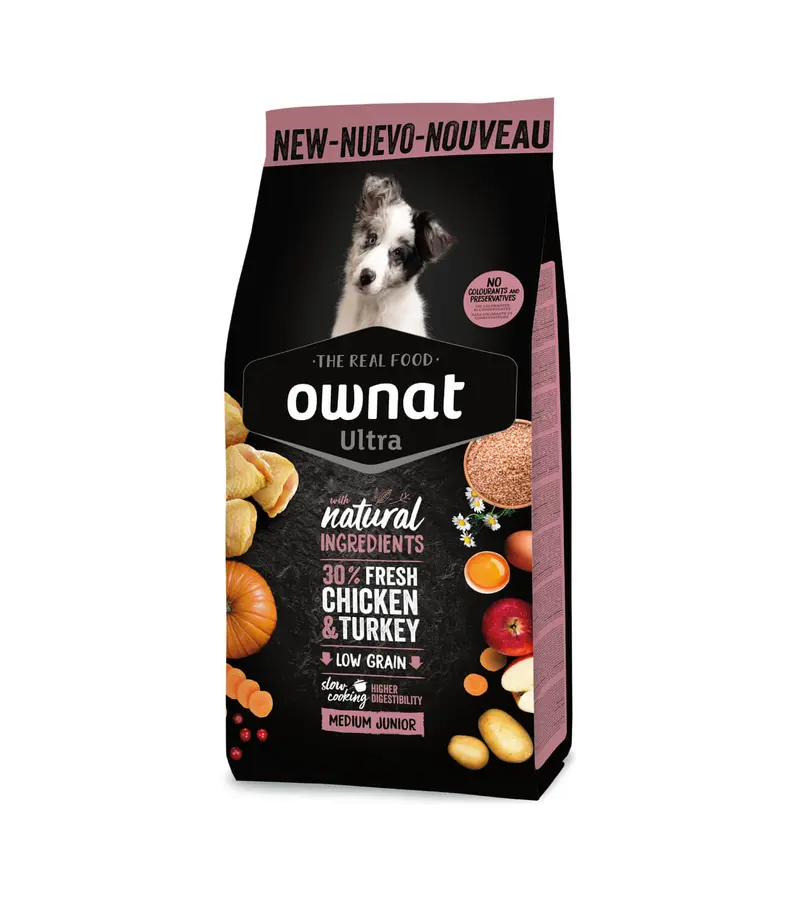 🐶 OWNAT Ultra Medium Junior | Pienso natural con pollo y pavo para cachorros de raza mediana
