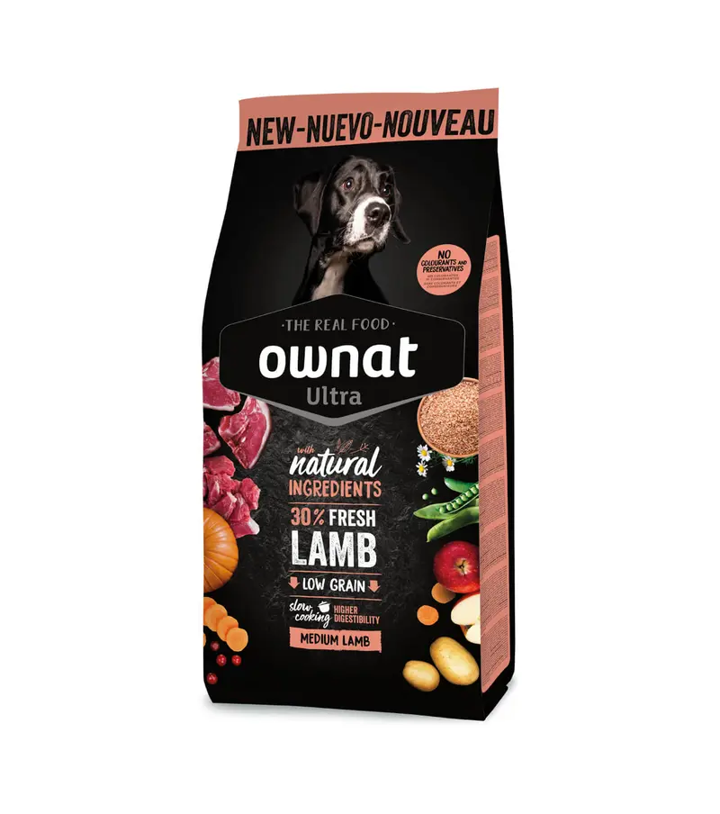 🐶 OWNAT Ultra Medium Lamb & Rice Low Grain | Pienso natural con cordero y arroz para perros medianos