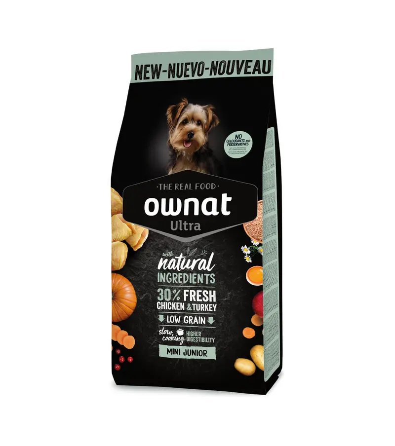 🐶OWNAT Ultra Mini Junior Low Grain | Pienso natural para cachorros de razas pequeñas con pollo y pavo bajo en cereales