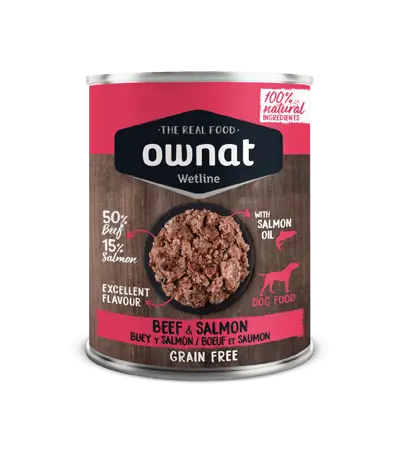 🍖 Ownat Wetline Buey y Salmón | Comida húmeda sin cereales para perros | Pack 12 x 395 g