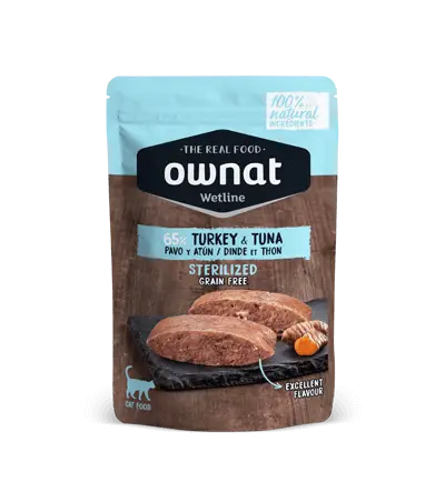 🐱 OWNAT Wetline Cat Esterilizados | Comida Húmeda con Pavo y Atún – Pack 12x85 g Sin Cereales