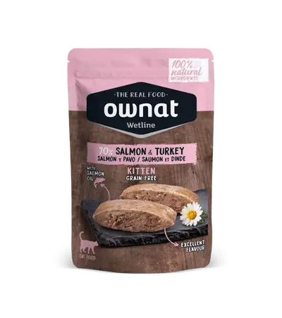 🐱 OWNAT Wetline Kitten | Comida Húmeda para Gatitos con Salmón y Pavo – Pack 12x85 g | Sin Cereales y 100% Natural