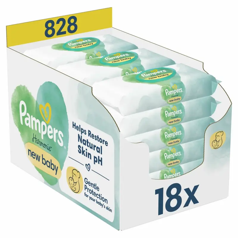Pampers harmonie new baby billendoekjes - 18 verpakkingen = 828 babydoekjes