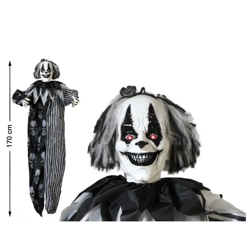 Payaso Asesino Colgante 170 cm con Luz y Movimiento – Decoración de Halloween