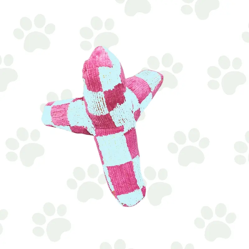 Peluche per cani con fantasia a scacchi fucsia e azzurri