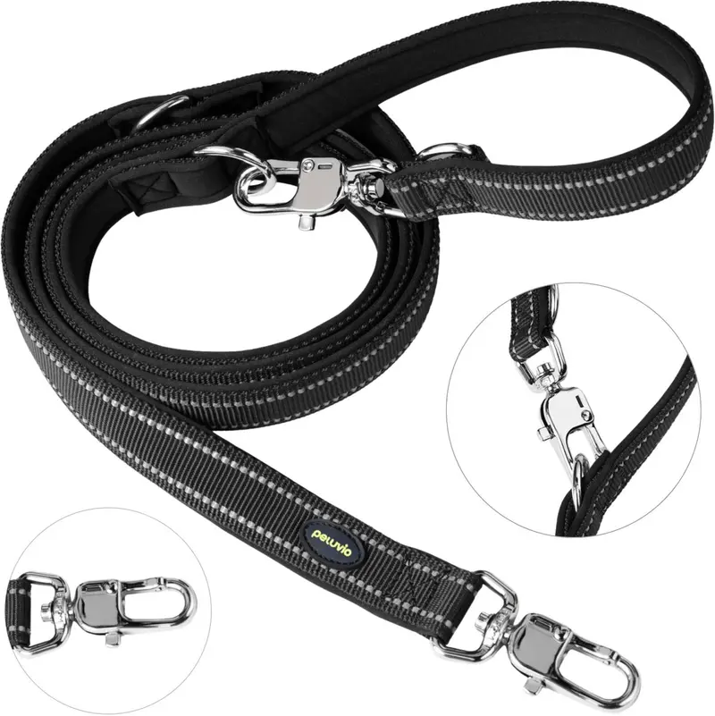Peluvio amigo – hondenriem 2,2 m – 2 cm breed – verstelbaar – reflecterend – nylon – zwart – maat m – voor middelgrote en grotere honden
