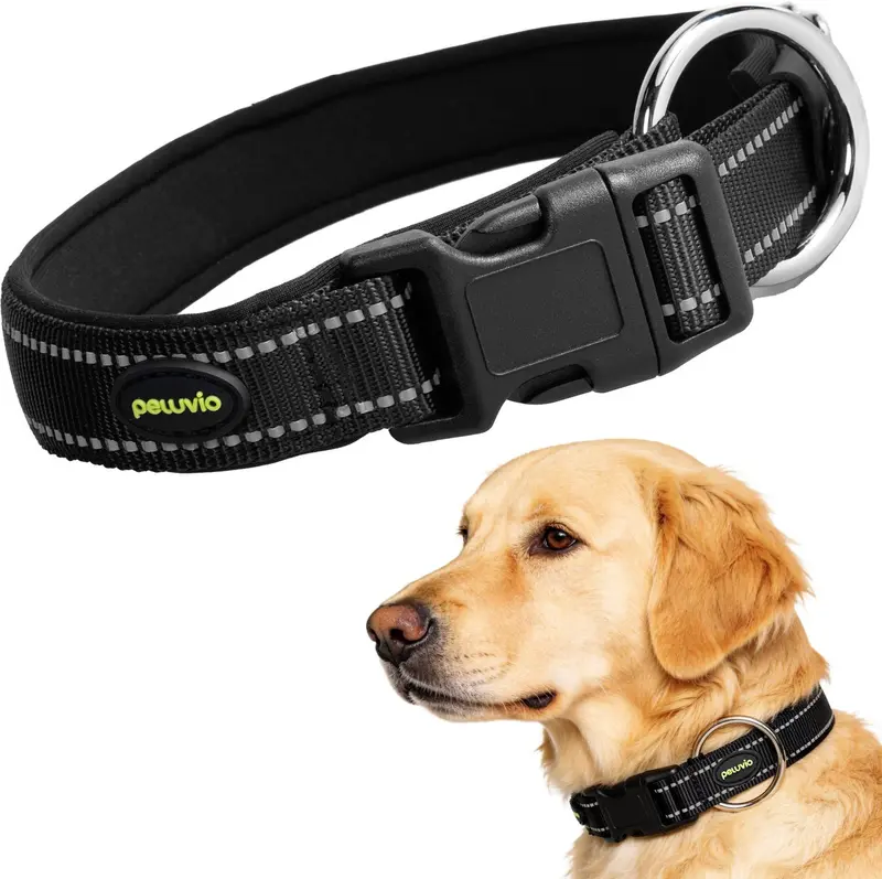 Peluvio buddy – hondenhalsband – nylon en reflecterend – zwart – maat xl 55-60 cm – 2,5 cm breed – verstelbare halsband voor zeer grote honden