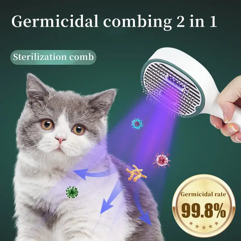 Pet Grooming Comb with UV Sterilization – Self-Cleaning Hair Remover Brush for Cats & Dogs