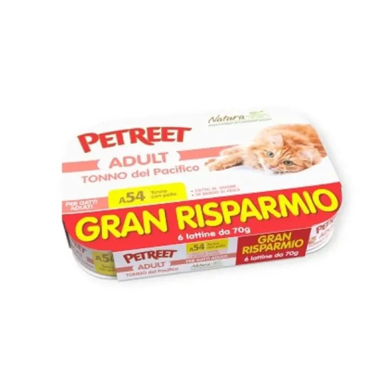 Petreet Natura – Multipack per gatti al tonno del Pacifico con pollo 6x70g