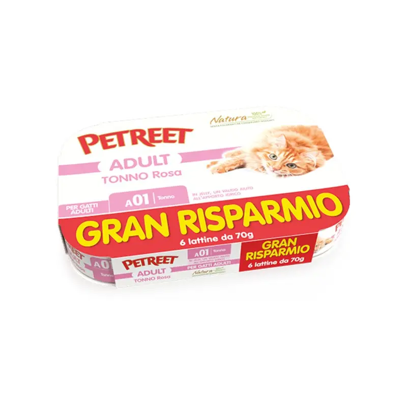 Petreet Natura – Multipack per gatti al tonno rosa 6x70g