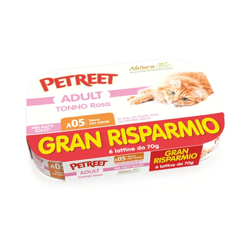 Petreet Natura – Multipack per gatti al tonno rosa con carote 6x70g