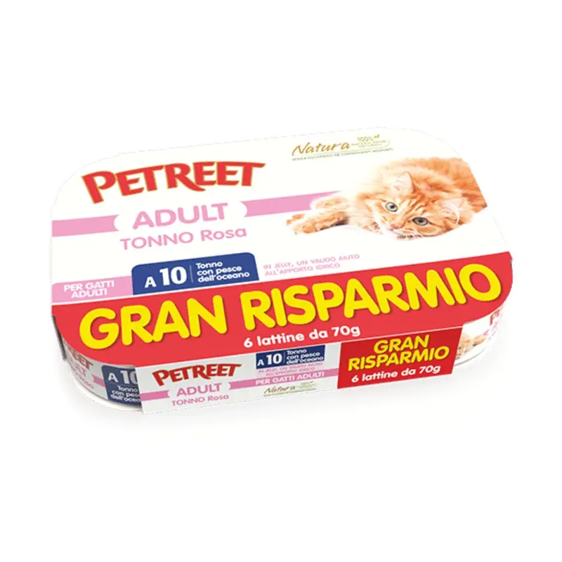 Petreet Natura – Multipack per gatti al tonno rosa con pesce dell'oceano 6x70g