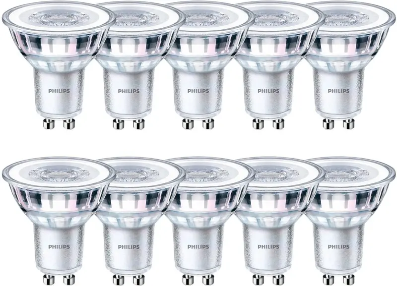 Philips led energiezuinige spot - 50 w - gu10 - warmwit licht - 10 stuks - bespaar op energiekosten