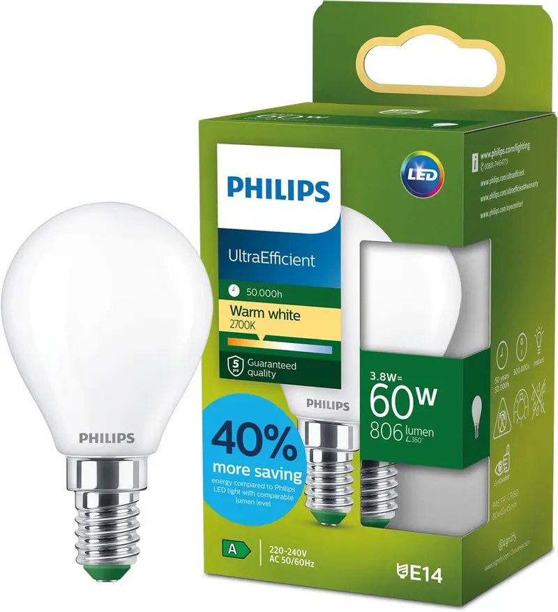 Philips led philips ultraefficient led lamp - 25w - e14 fitting - warmwit licht