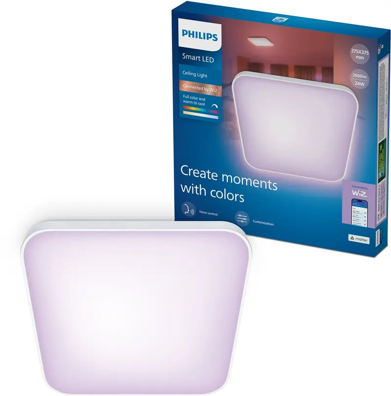 Philips smart lighting - plafondlamp - rgb - gekleurd en instelbaar wit licht - dimbaar - breedte