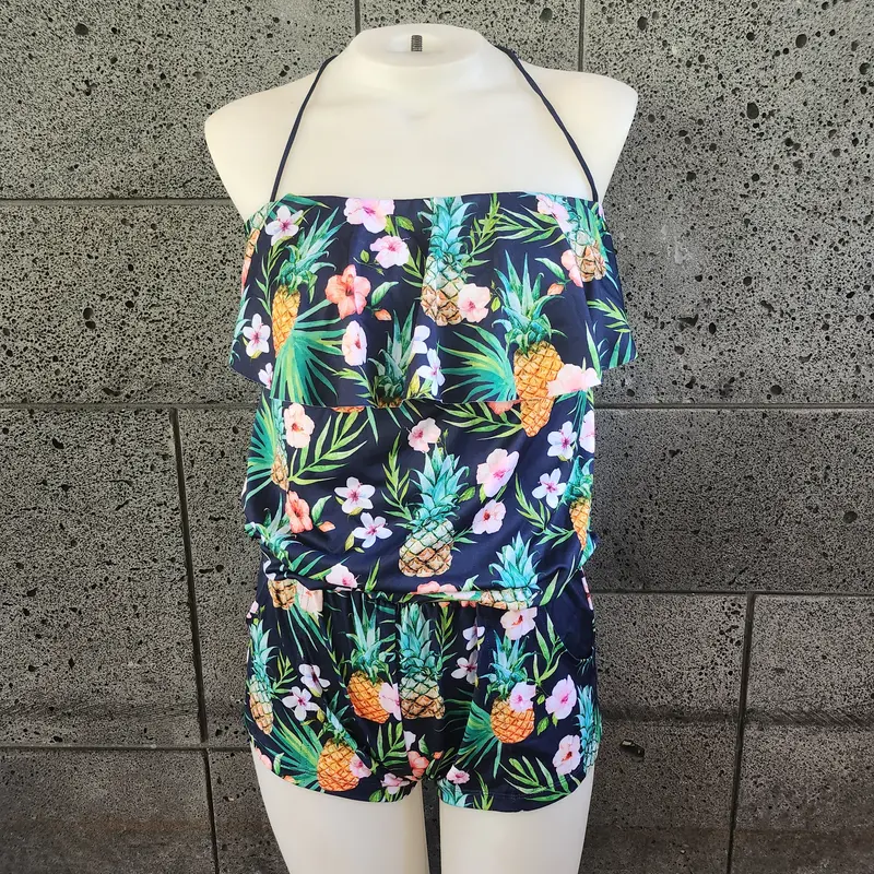 Pine Flower Flounce Front Romper