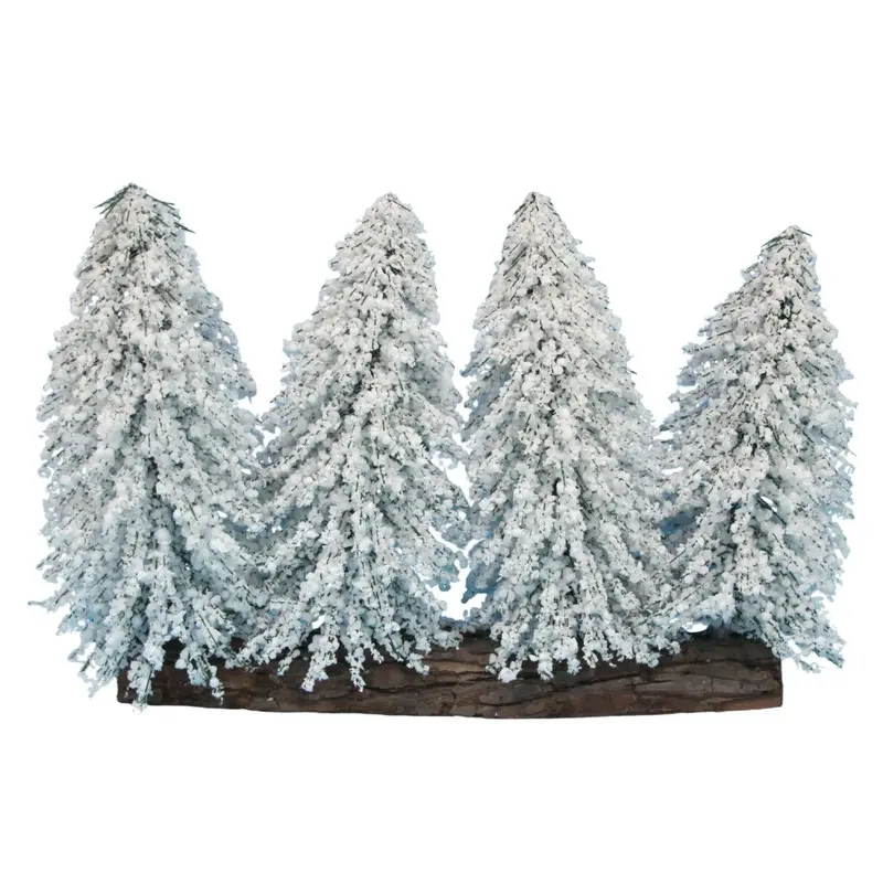 Pini x4 innevati su base legno 27x8,5xH18 cm