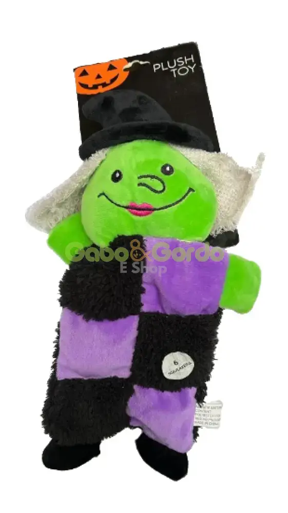 🎃🧙 PLUSH TOY Bruja Verde Halloween 35 cm | Peluche con 6 Chirriadores para Perros