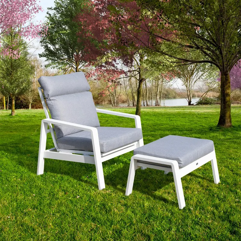 POLTRONA RELAX CLASS CON POUF BIANCO E GRIGIO