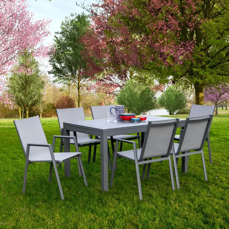Pratic - Set pranzo da giardino 6/10 posti alluminio antracite