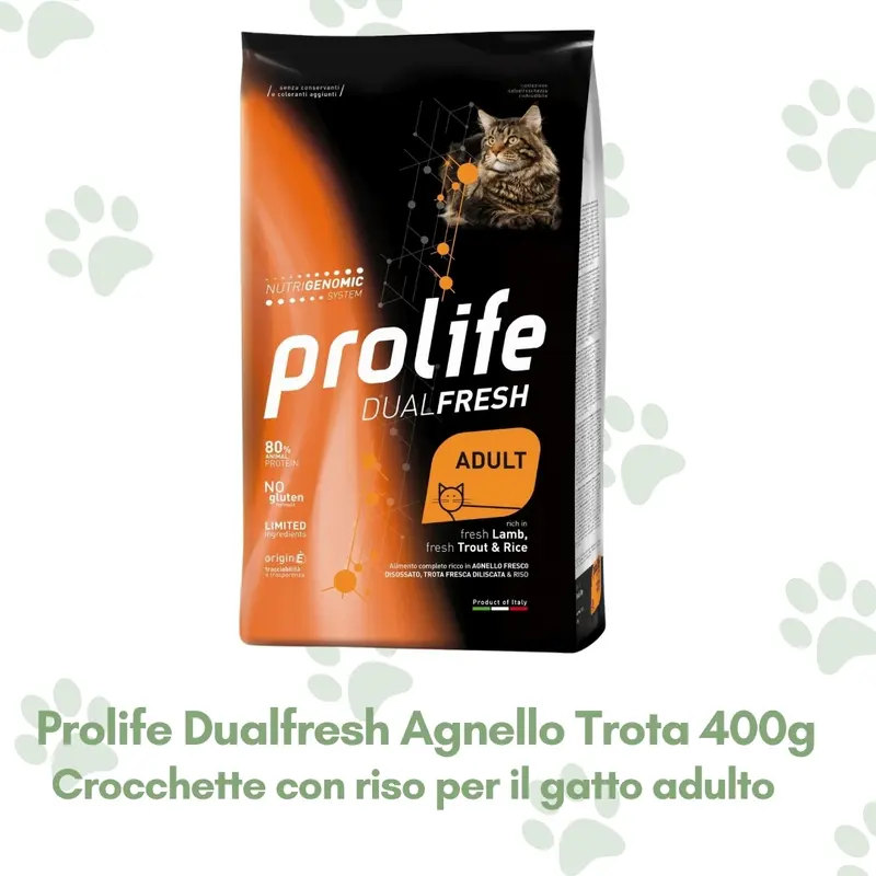 Prolife Dualfresh Crocchette Gatto Adulto Agnello Trota Riso 400g