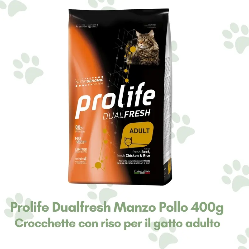 Prolife Dualfresh Crocchette Gatto Adulto Manzo Pollo Riso 400g