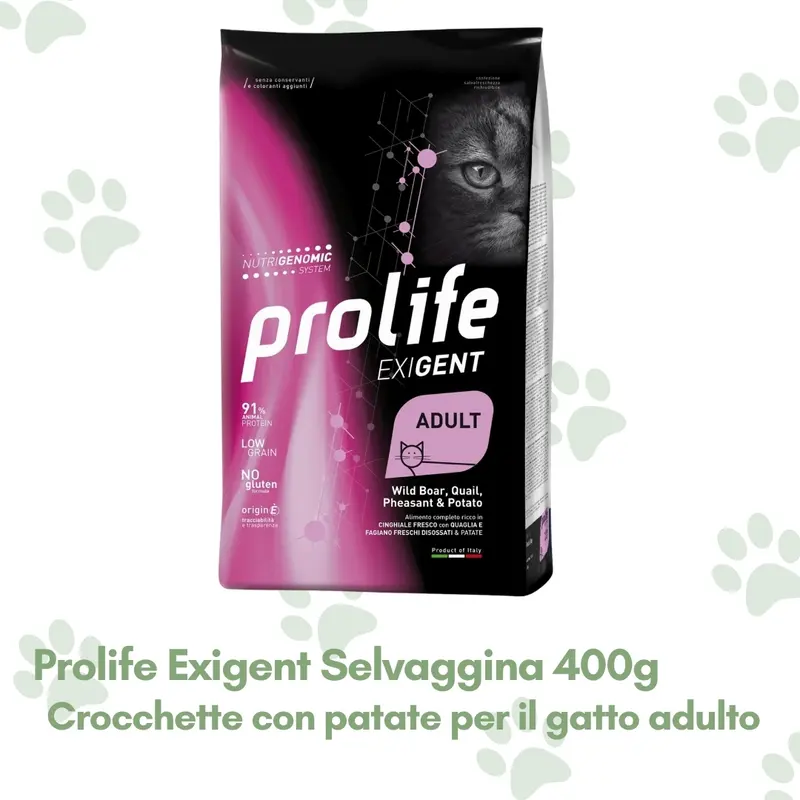 Prolife Exigent Crocchette Gatto Adulto Cacciagione e Patate 400g