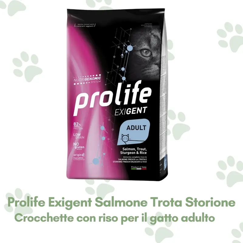 Prolife Exigent Crocchette Gatto Adulto Salmone Trota Storione 400g