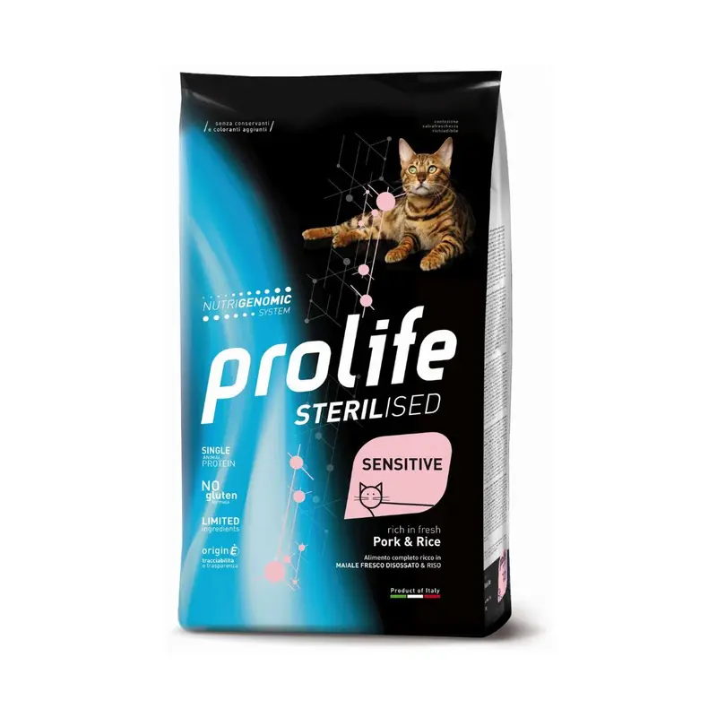 Prolife – Sterilised Sensitive cibo per gatti adulti con maiale e riso 7 kg