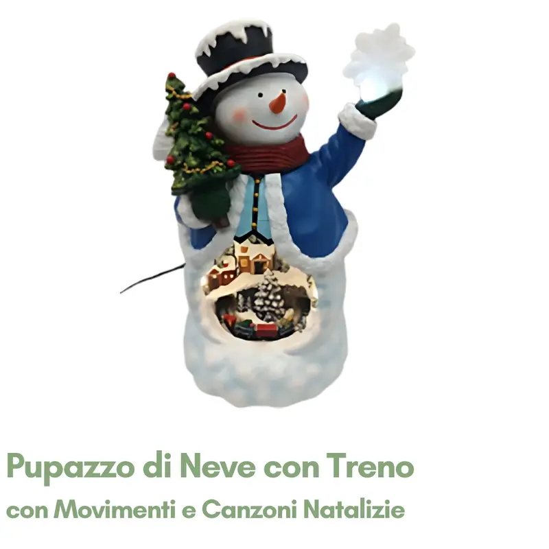 Pupazzo di Neve con Treno in Movimento e Melodie Natalizie