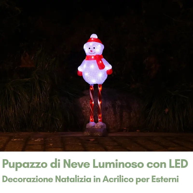 Pupazzo di Neve Luminoso con LED - Decorazione Natalizia in Acrilico per Esterni