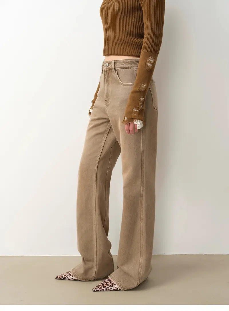 "Pure Flared" Japanese imported fabric Vintage retro washed loose flared jeans for women