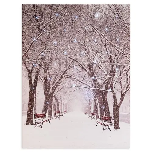 Quadro Tela Natalizia Alberi Con Neve a Led 30x40