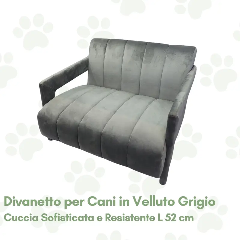 Raffinato Divanetto per Cani in Velluto Grigio 52 cm
