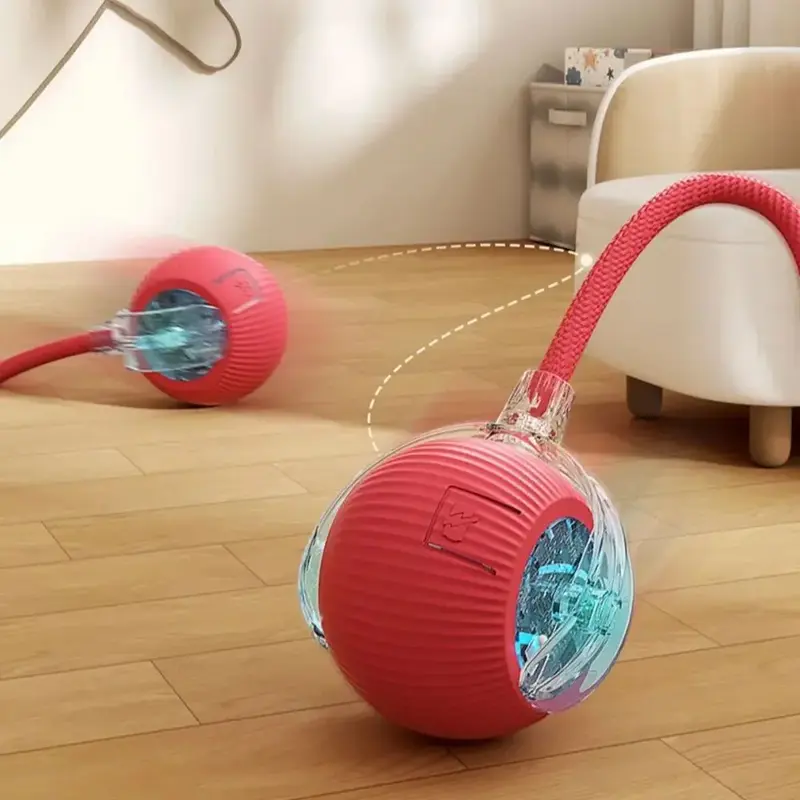 Rechargeable Smart Cat Ball Toy – Interactive Automatic Rolling Ball with Faux Tail, USB Type-C Charging, Anti-Obstacle Design for Dogs & Cats