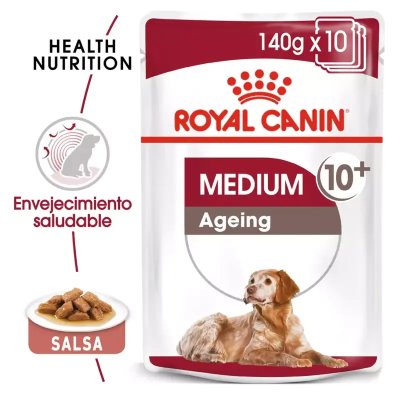 ROYAL CANIN Medium Ageing Pouch | Pack de 140 g x 10 unidades | Pienso húmedo para perros
