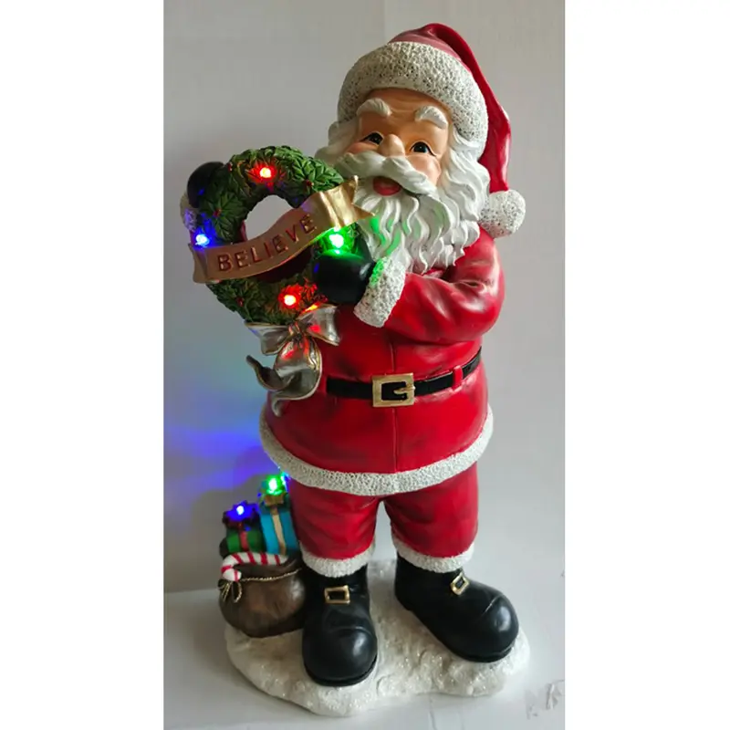 Santa Claus con Ghirlanda Luminosa - Statuetta di Babbo Natale
