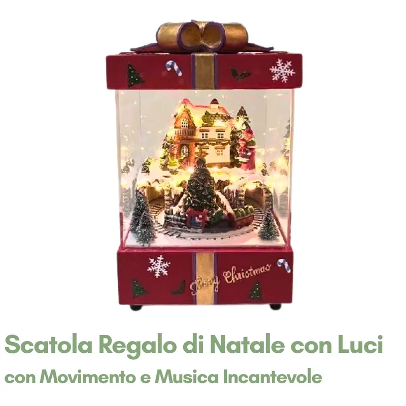 Scatola Regalo di Natale con Luci, Movimento e Musica Incantevole