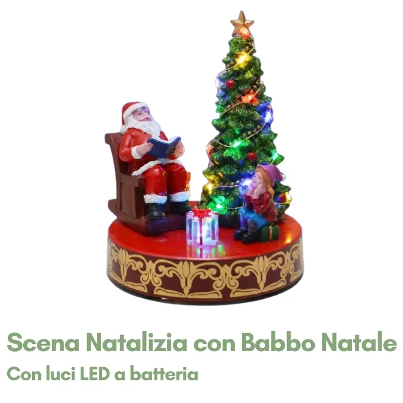 Scena Natalizia con Babbo Natale e Albero LED