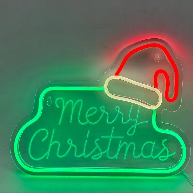 Scritta Merry Christmas con cappello LED neon
