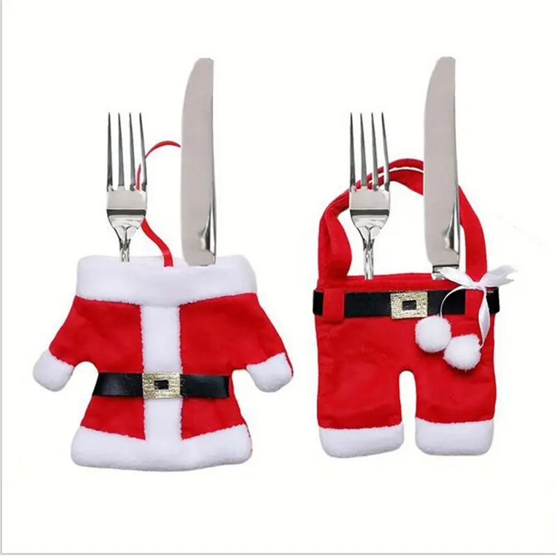 Set navideño de cubiertos – Bolsitas decorativas con forma de ropa de Papá Noel