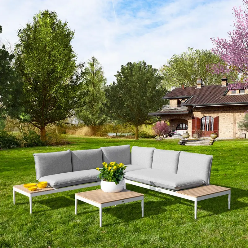 SET SALOTTO DA GIARDINO DIVANI E TAVOLINO PANAREA BIANCO E GRIGIO