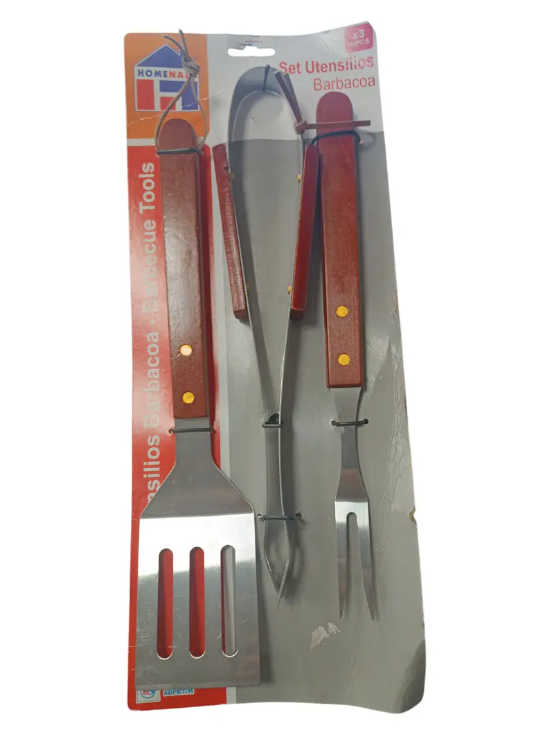 Set Utensilios Barbacoa Mango Madera 3uds Market Suprem