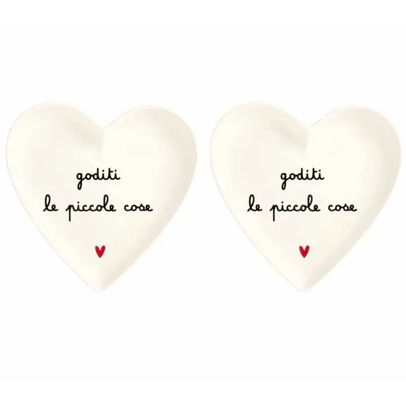 Simple Day – Set di due piatti a forma di cuore con scritte