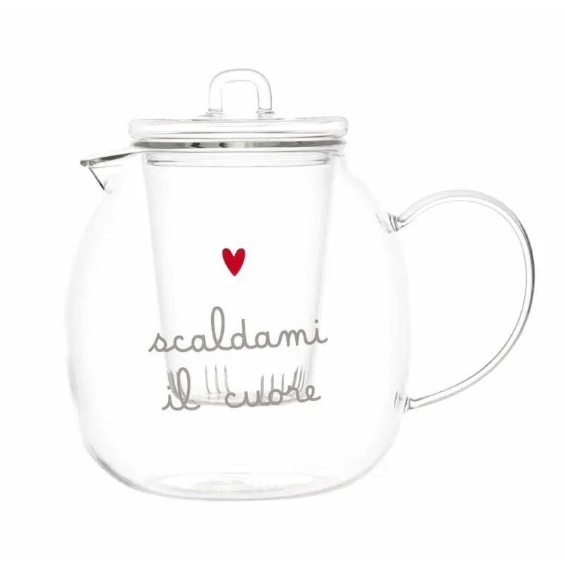Simple Day - Teiera in vetro 1000 ml con scritta Scaldami il cuore