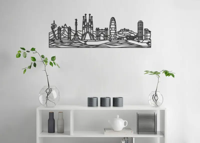Skyline Barcelona | Figura geométrica | Decoración pared | Hecha en madera