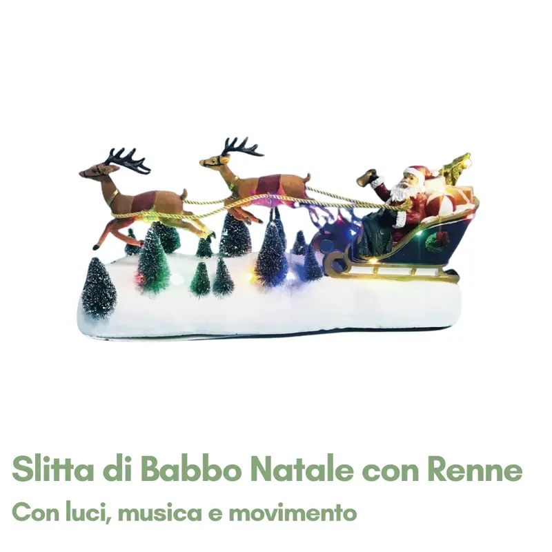 Slitta di Babbo Natale con Renne in Movimento e Musica
